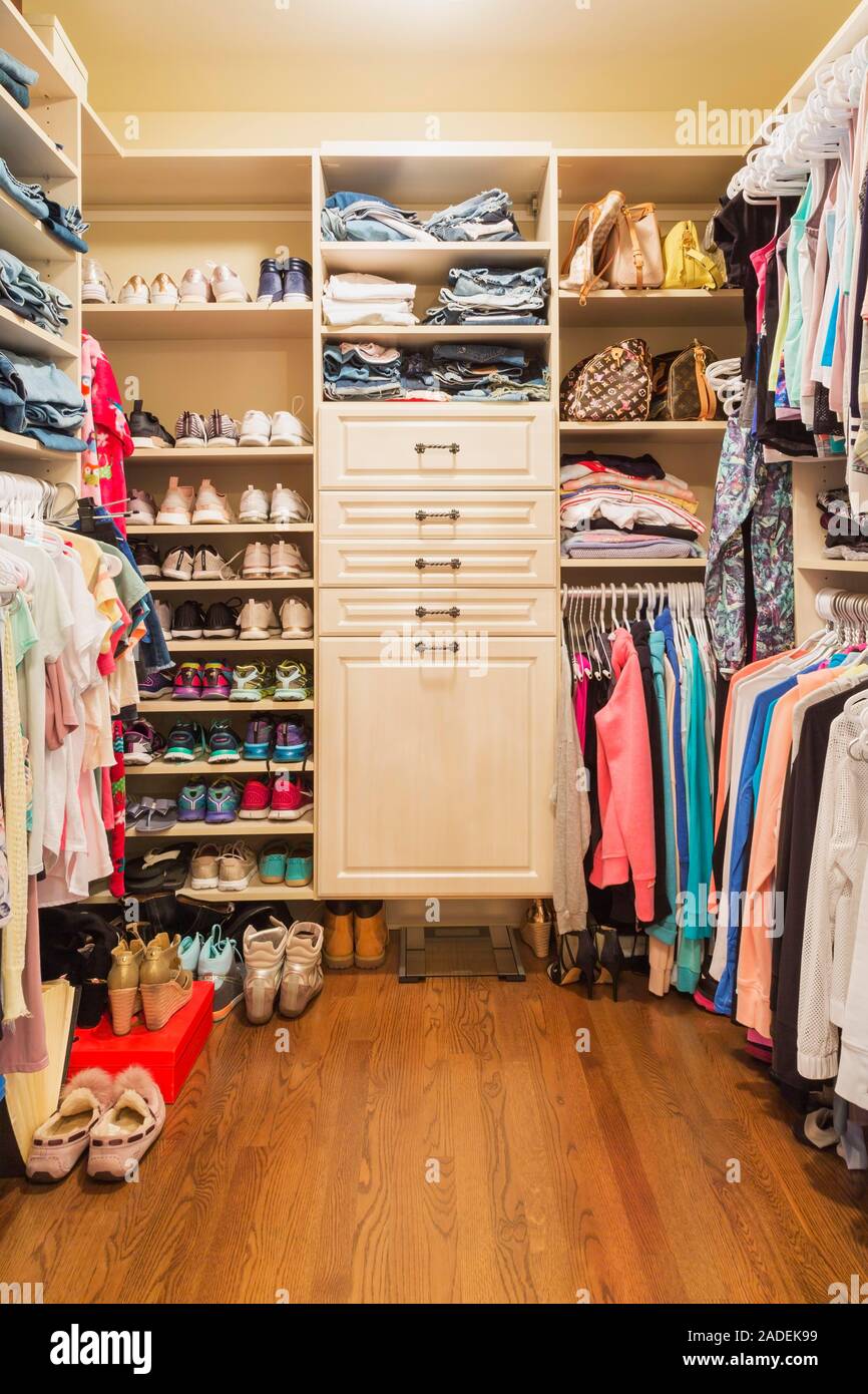 Walkin closet inside a residential home, Quebec, Canada Stock Photo