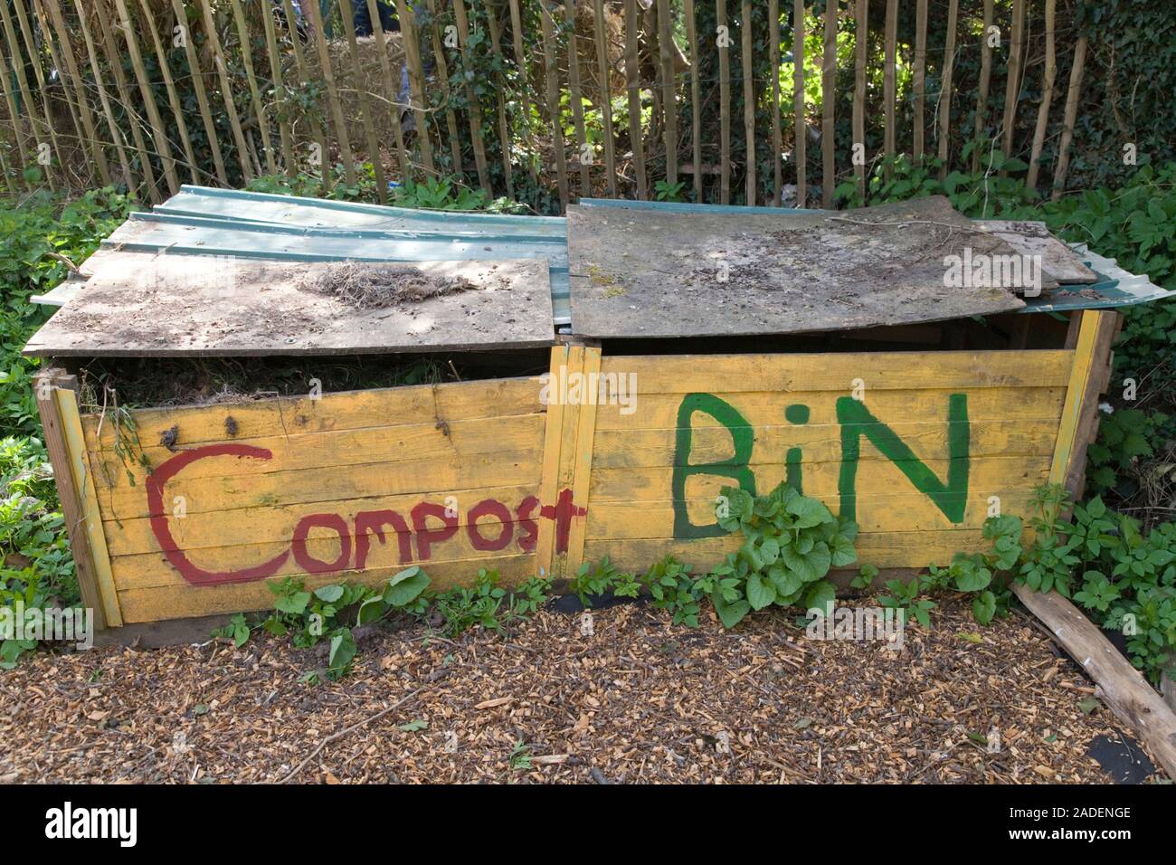 Compost bin at allotments Stock Photo Alamy
