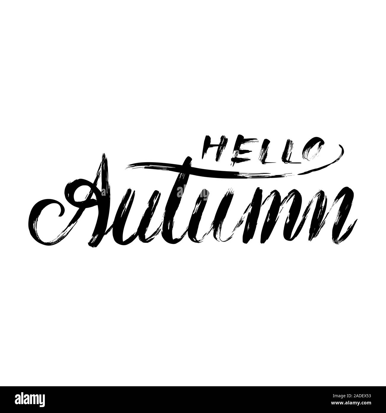 Hello Autumn brush lettering with black ink on white background Stock ...