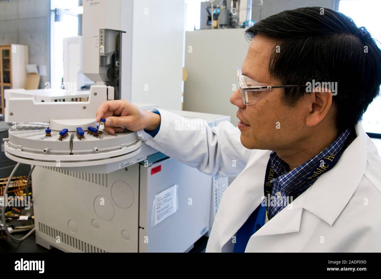Editorial use only Laboratory drugs test. Chemist using a gas