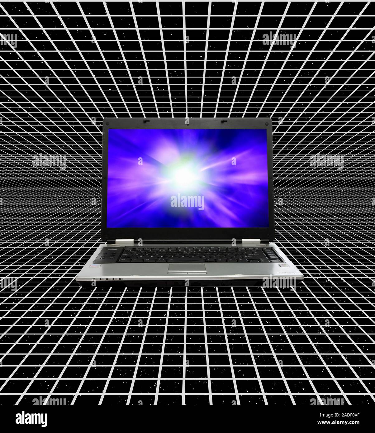 Laptop and grid, composite image. Stock Photo