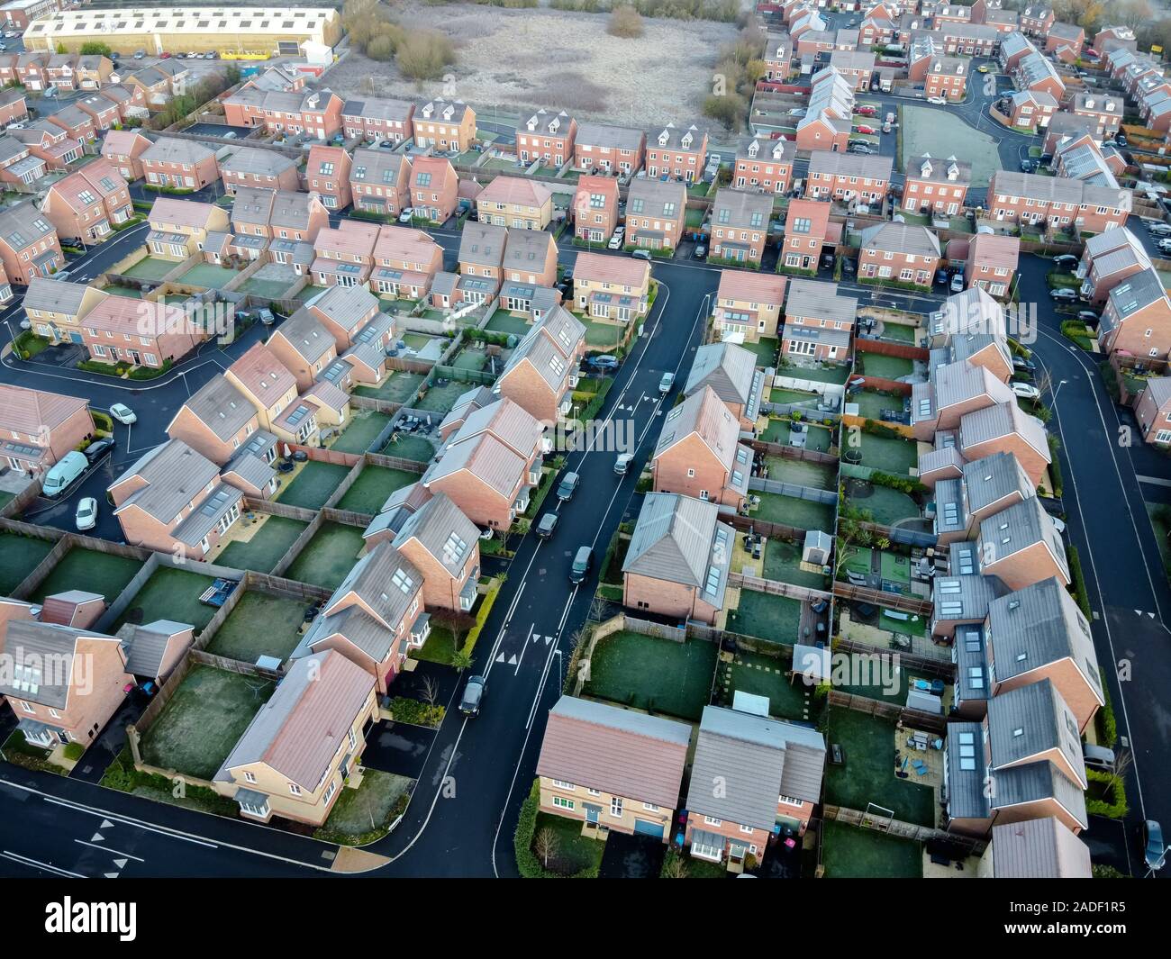 Aerial Houses Residential British England Drone Above View Summer Blue