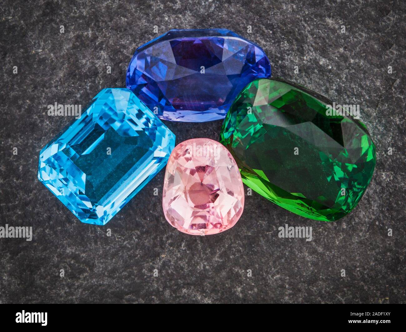 Group of cut gemstones. Stock Photo