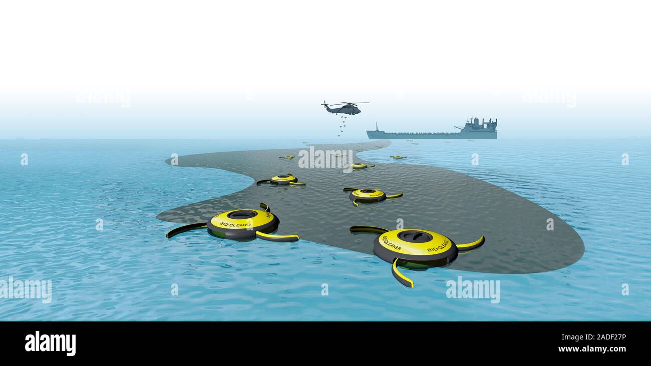 BIOCleaner oil spill cleaning system, illustration. This system floats