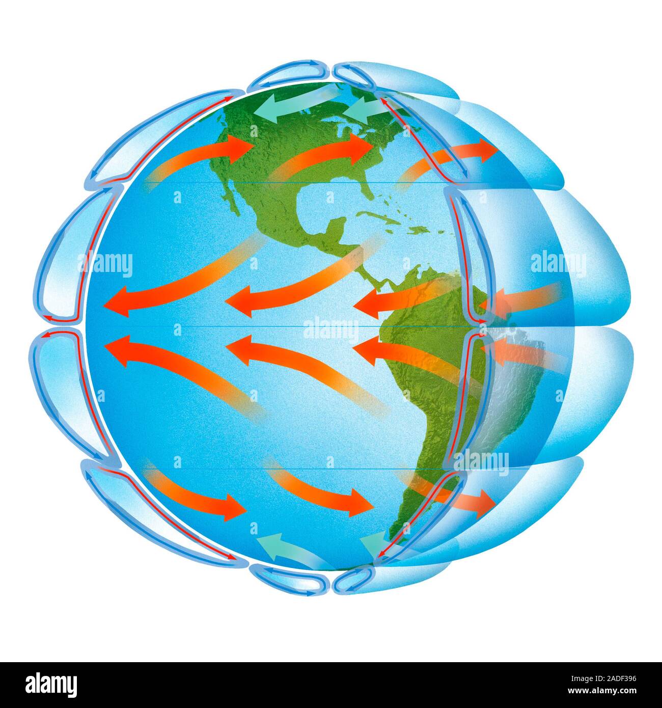 Global Air Circulation. Artwork Of The Earth Illustrating The Three ...