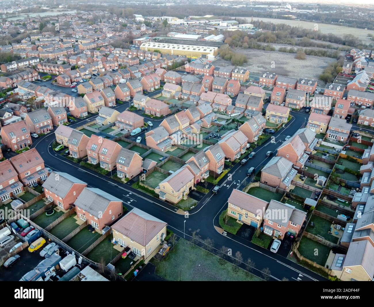 Aerial Houses Residential British England Drone Above View Summer Blue