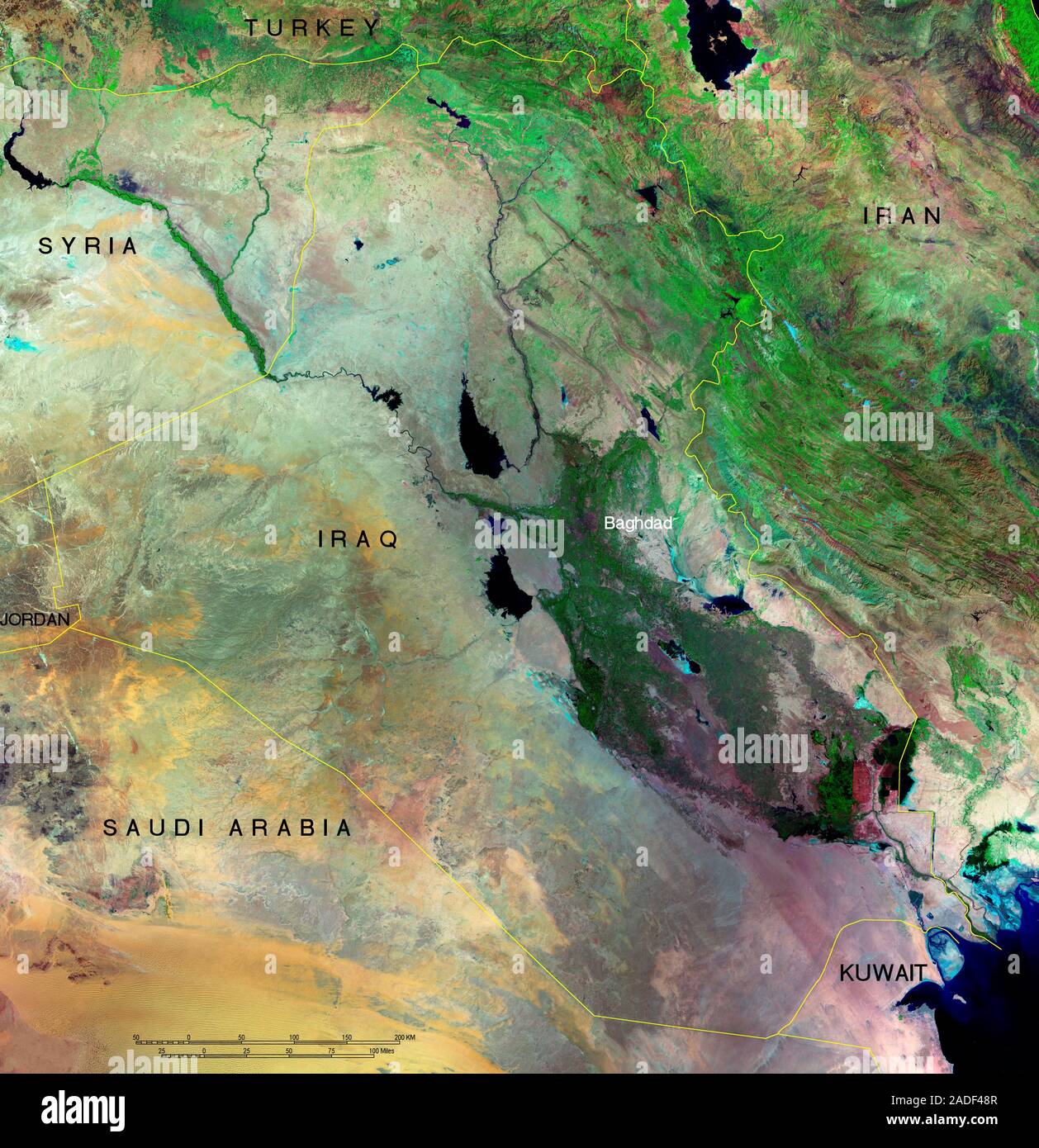 Iraq and neighbouring countries, composite satellite image with country ...
