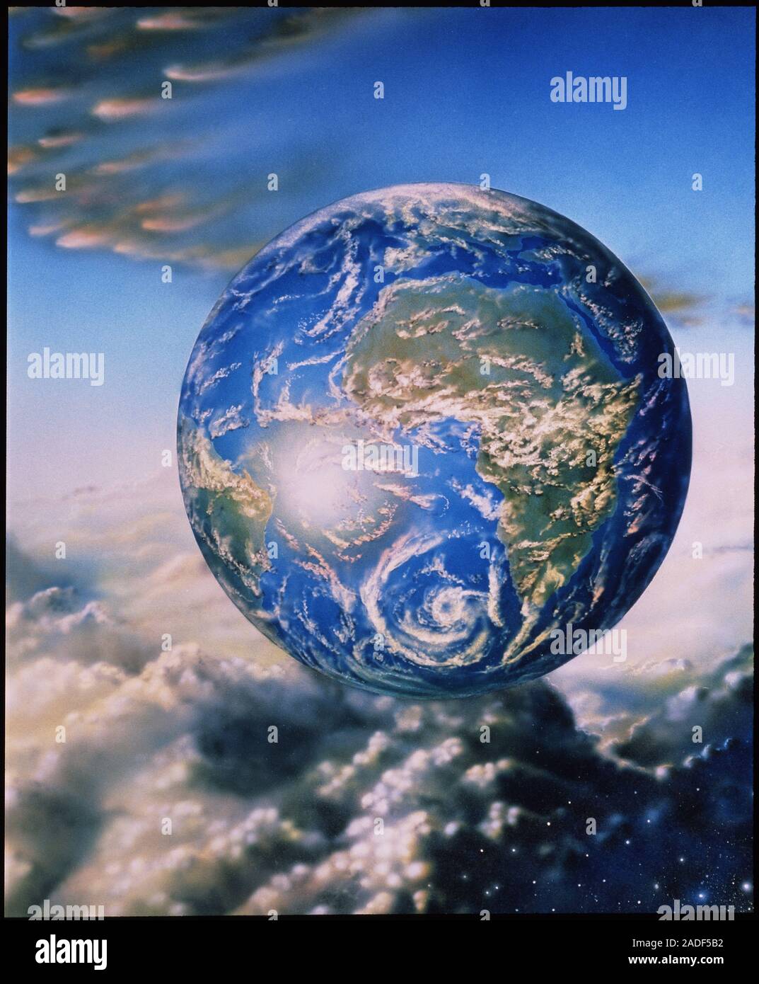 Global weather. Illustration of the Earth from space, seen floating ...