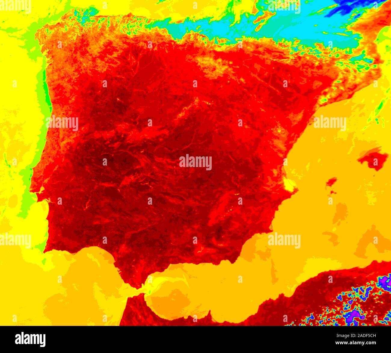 Spanish heatwave. Satellite image of the land surface temperature from