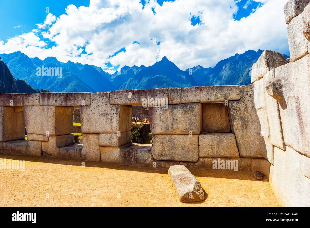 View of the walls of the ancient city of Machu Picchu, Peru Stock Photo ...