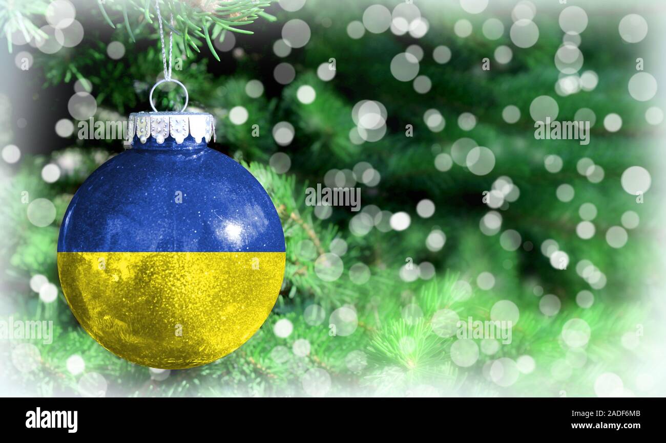 Christmas and New Year background with a flag of Ukraine Stock ...