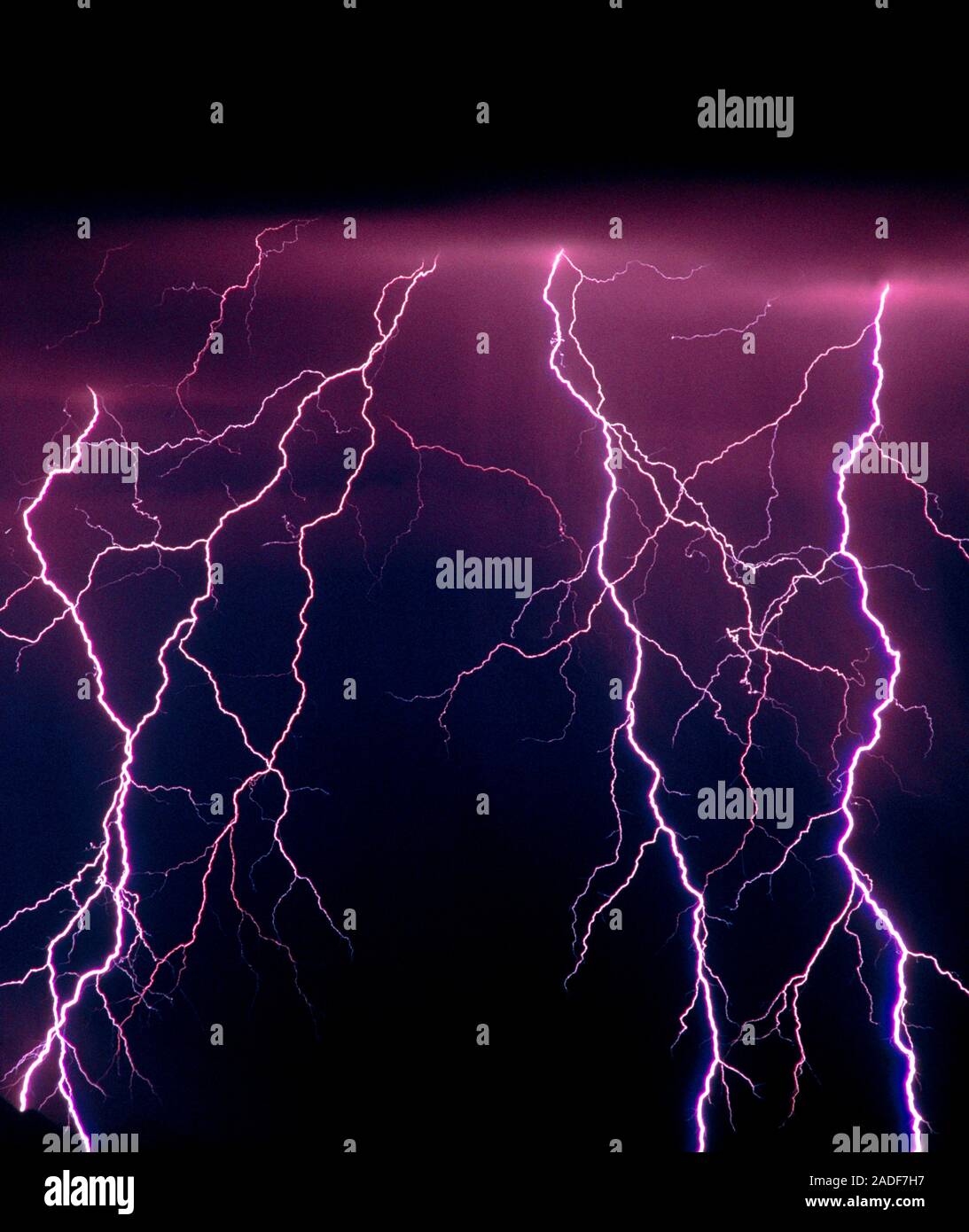 Lightning. Multiple cloudtoground lightning strikes. Photographed in