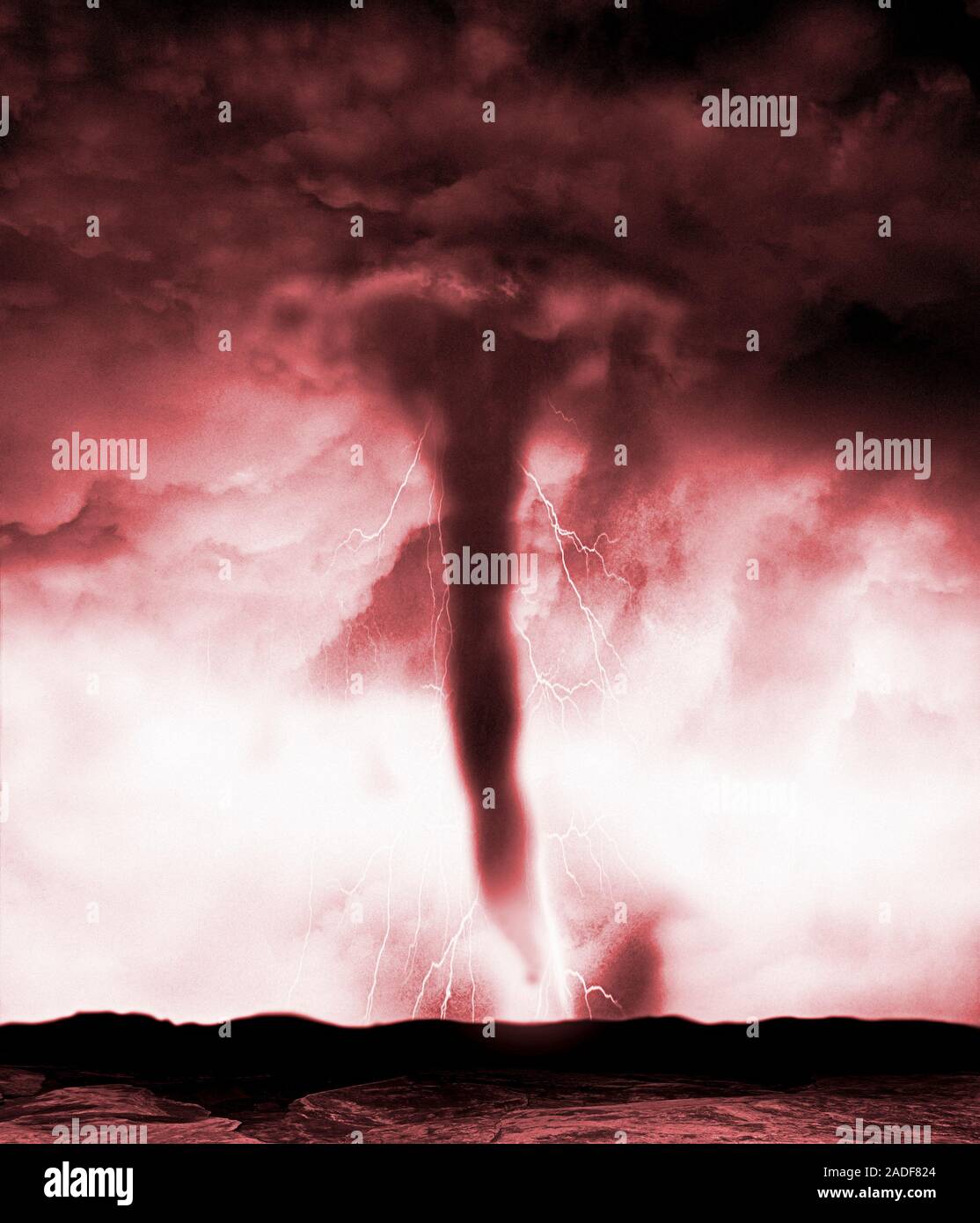 Tornado, computer artwork. A tornado is a violent rotating column of