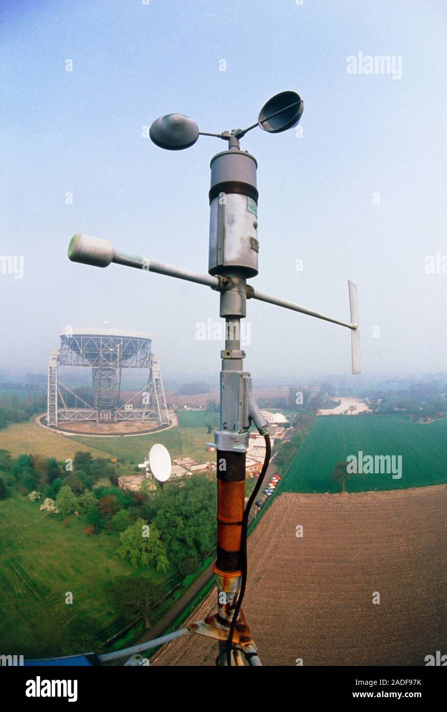 An anemometer an instrument used to measure wind speed located on