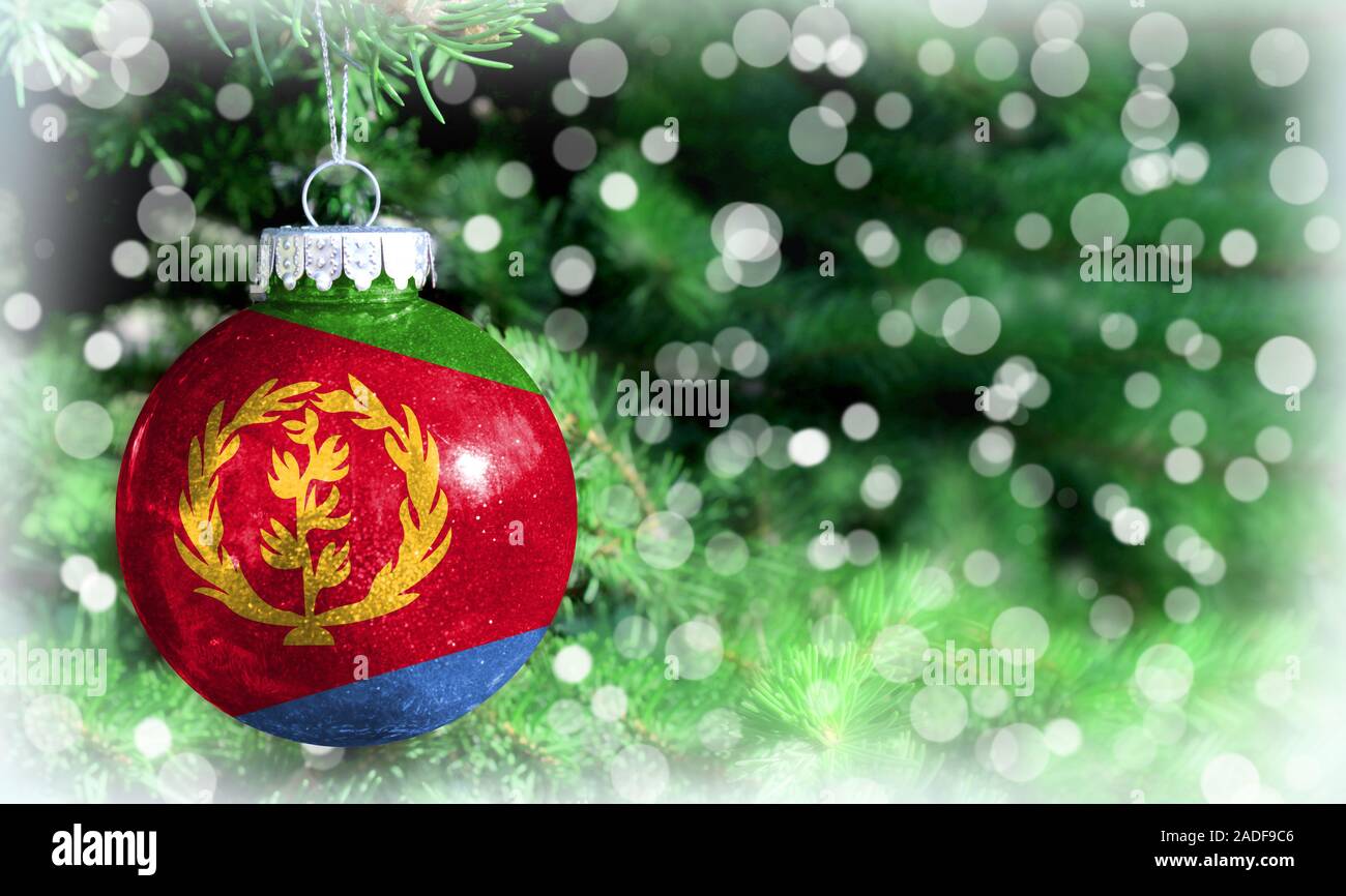 Christmas and New Year background with a flag of Eritrea Stock Photo