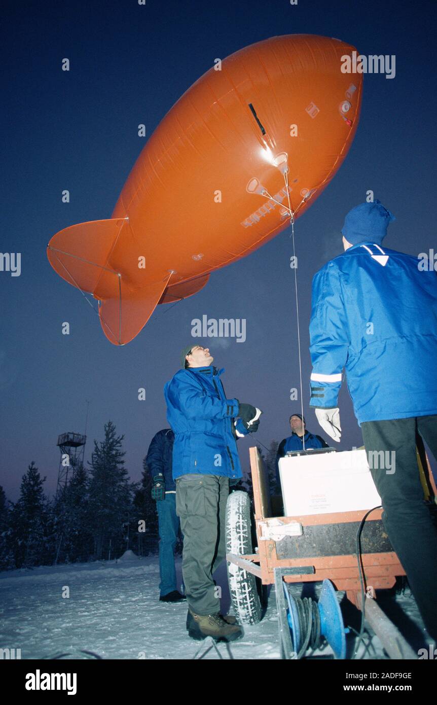MODEL RELEASED. Weather balloon. Meteorologists preparing a zeppelin