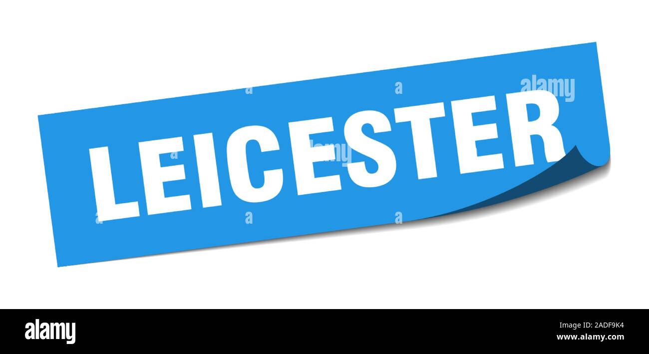 Leicester sticker. Leicester blue square peeler sign Stock Vector