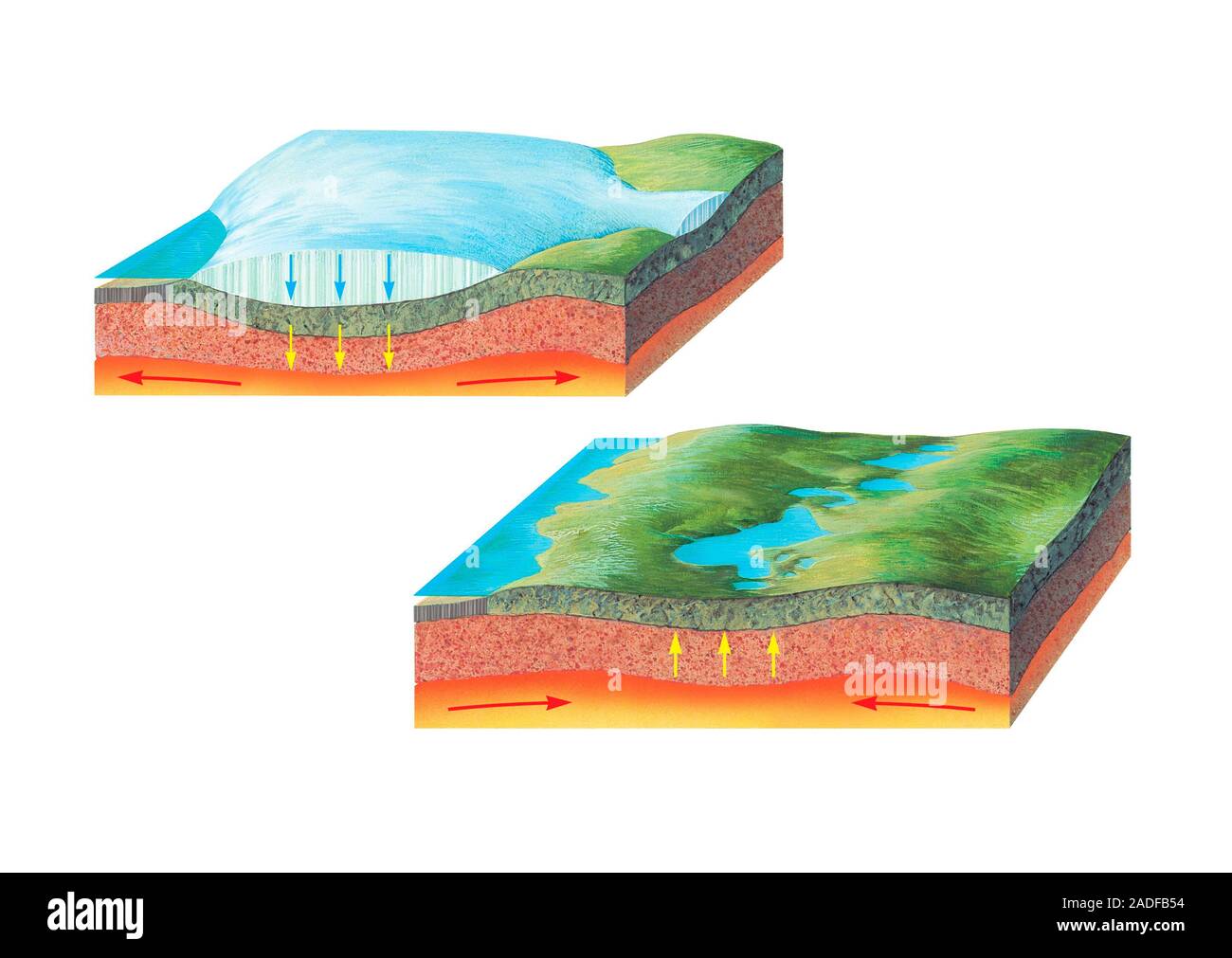 Glacial rebound. Computer artwork showing the rebound of the land