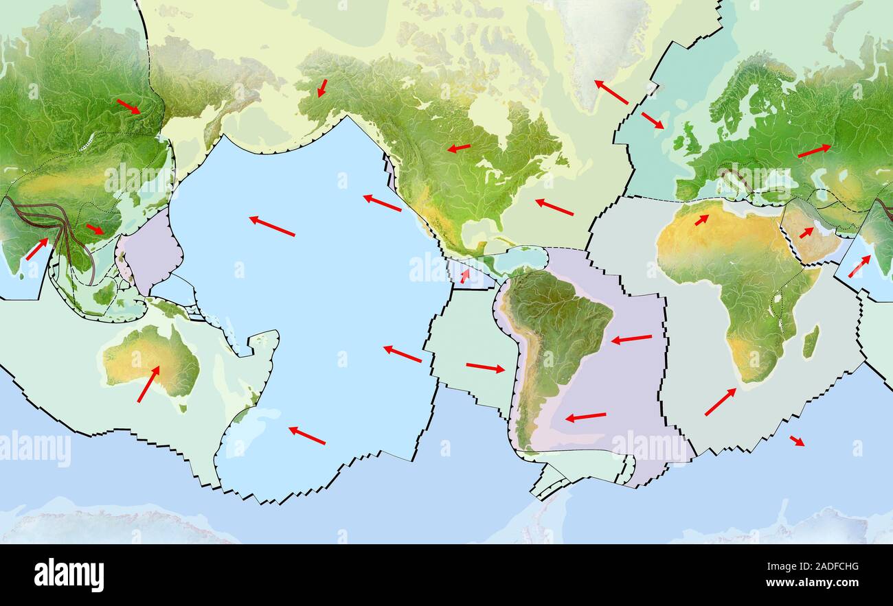 Earth's tectonic plates, artwork. The Earth's surface is divided up