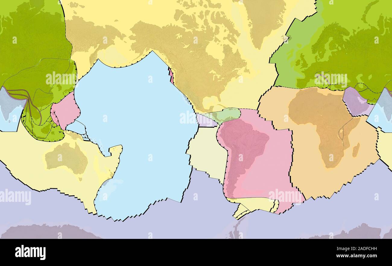Earth's tectonic plates, artwork. The Earth's surface is divided up