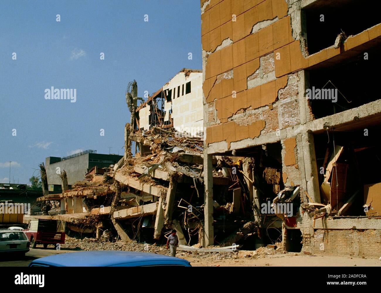 Damage sustained by an apartment building in Mexico City during the