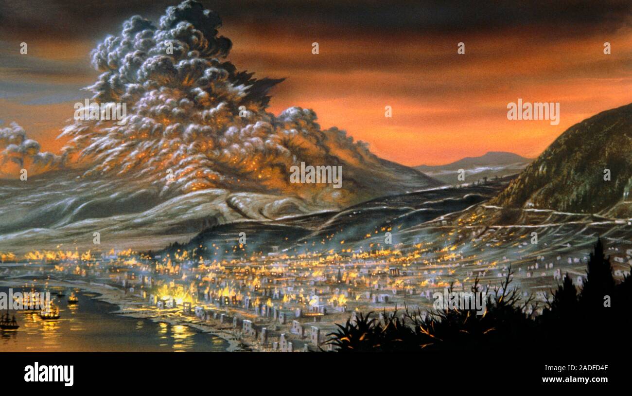 Illustration depicting the eruption of Mont Pelee, Martinique, on 8 May