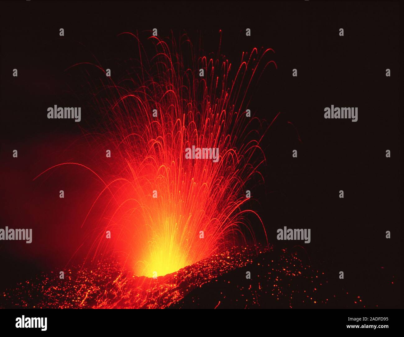 Mount Etna erupting. Night-time image of an eruption of Mount Etna, a