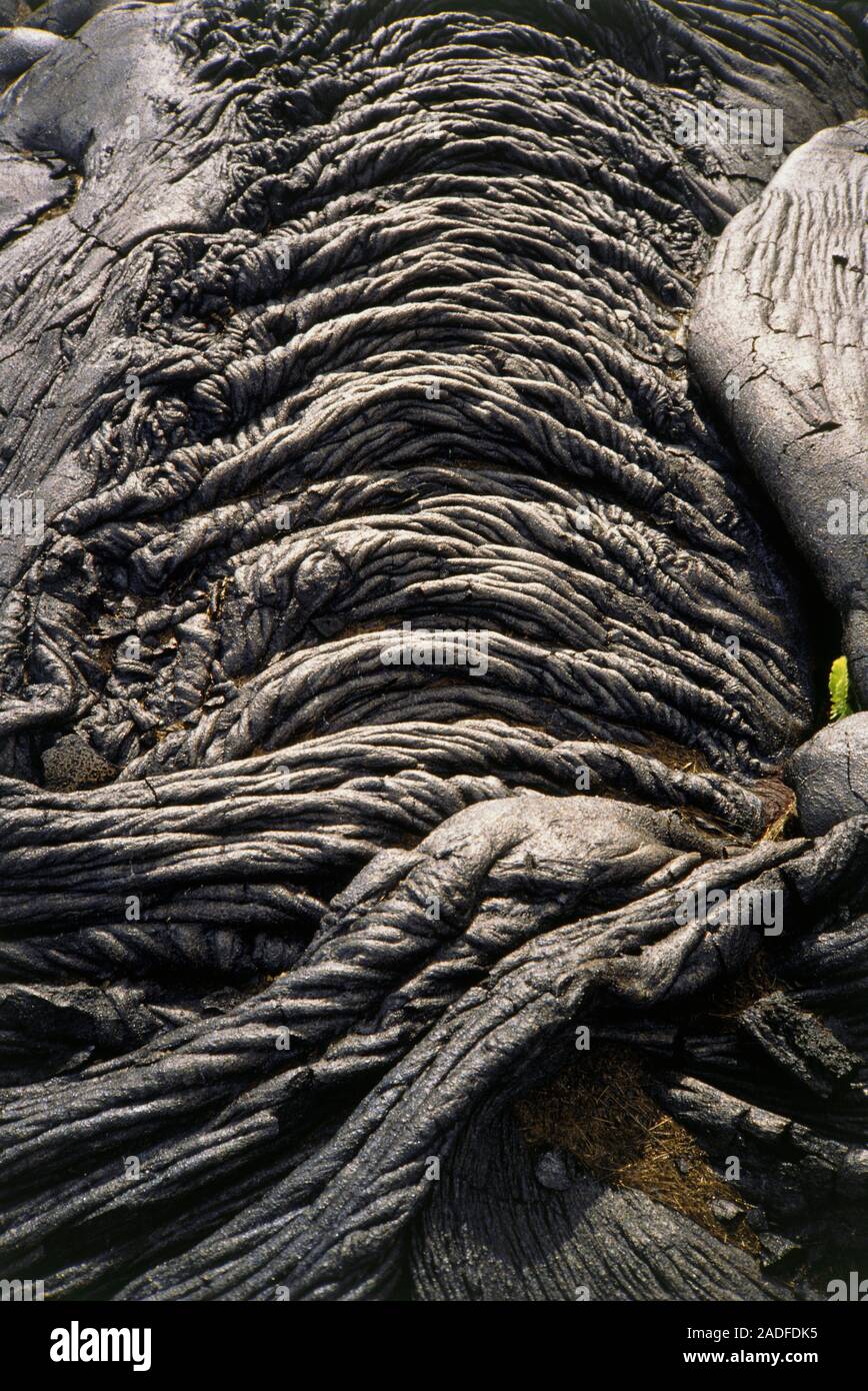 Patterns in cooled pahoehoe lava near Kilauea volcano, Hawaii. Pahoehoe