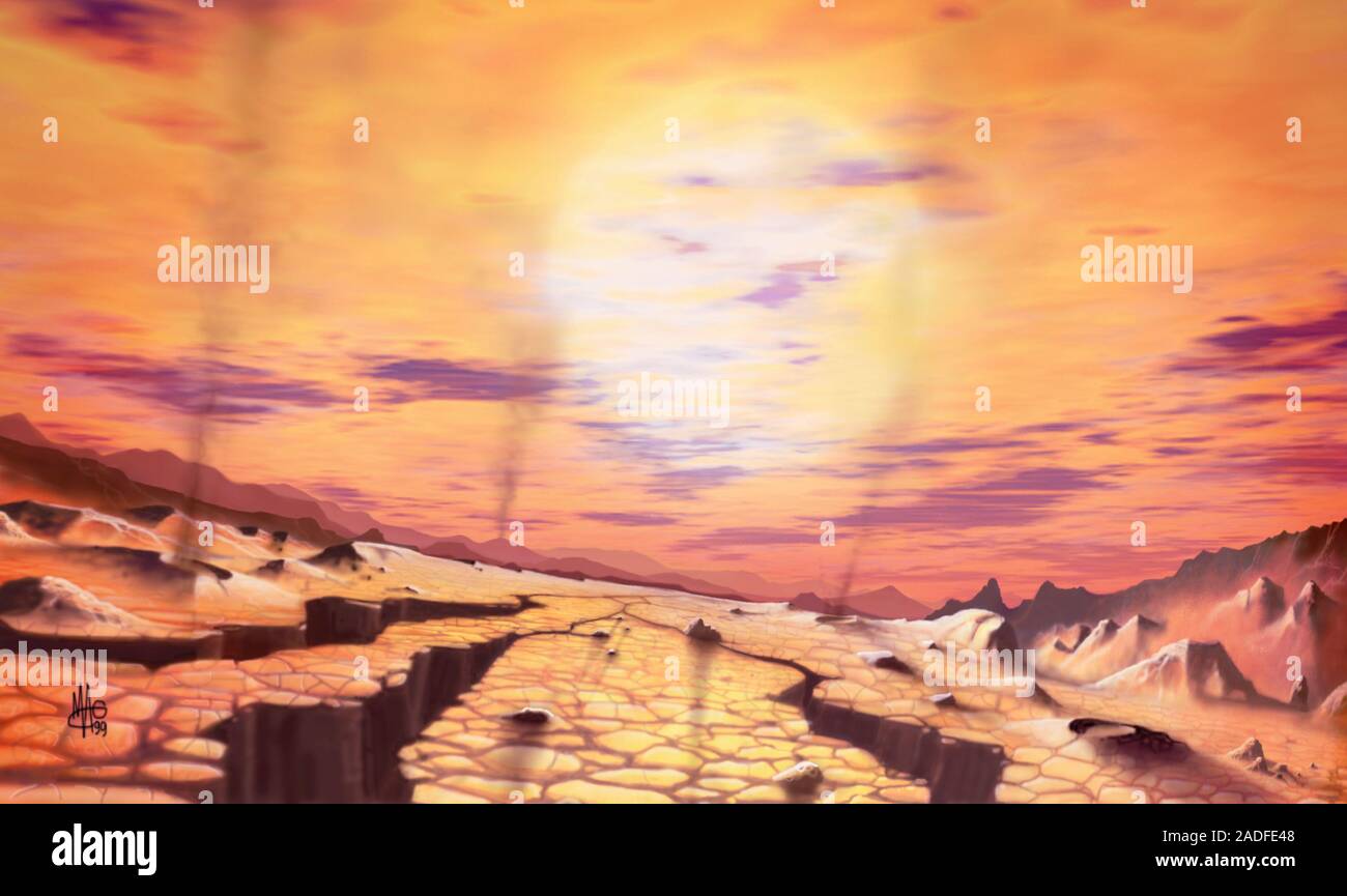 End of the world. Artwork of the Earth being roasted by the swollen ...