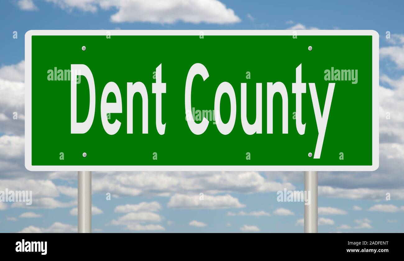 Rendering of a 3d green highway sign for Dent County Stock Photo