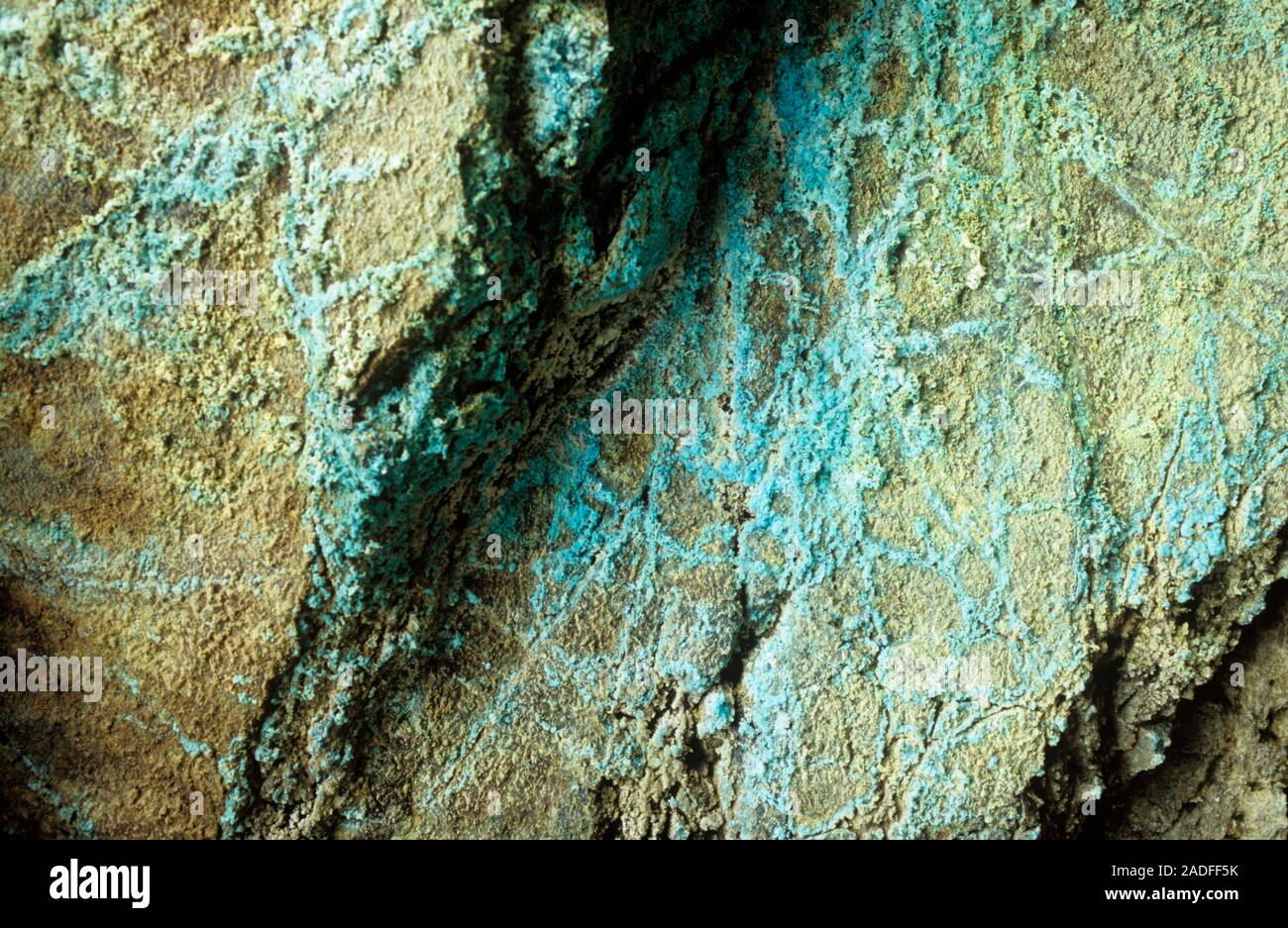 Copper salts (blue) on a rock Stock Photo - Alamy