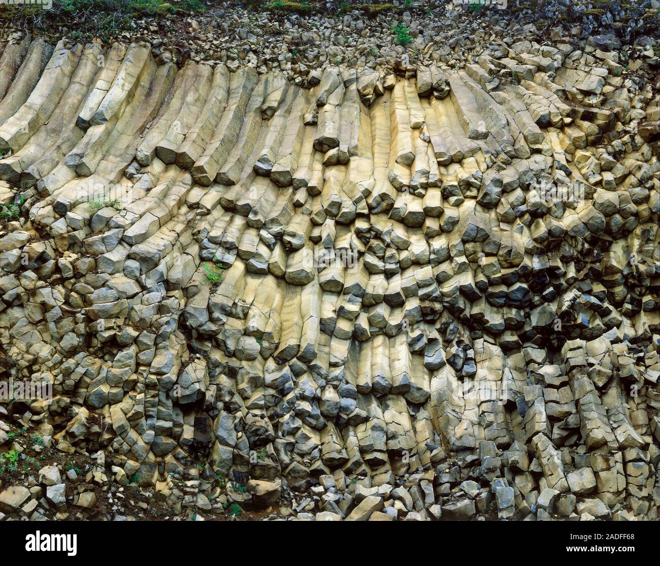 Columnar basalt formation formed by the rapid cooling of lava