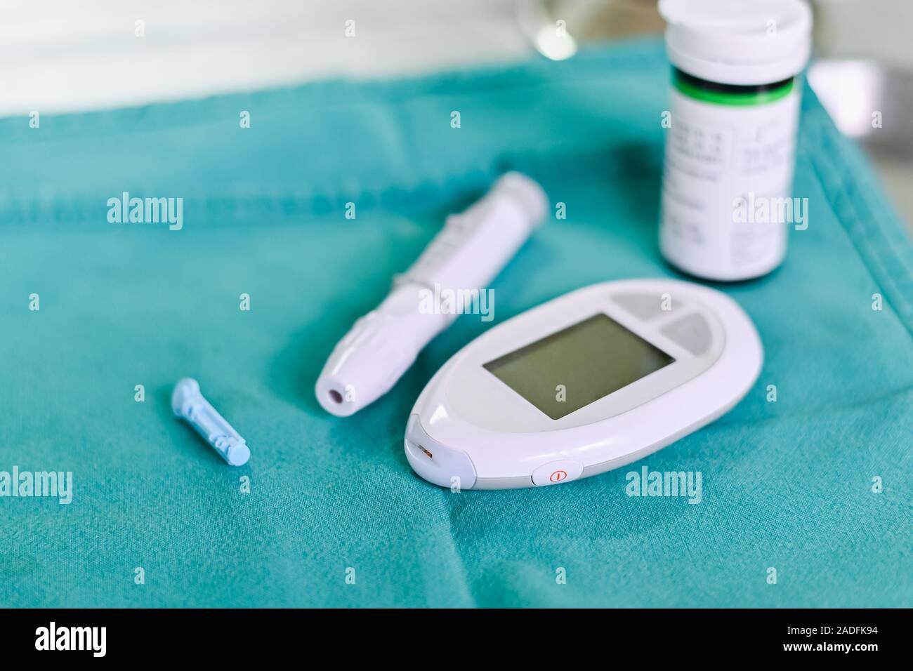 Blood glucose meter for monitor patient blood sugar in hospital Closeup