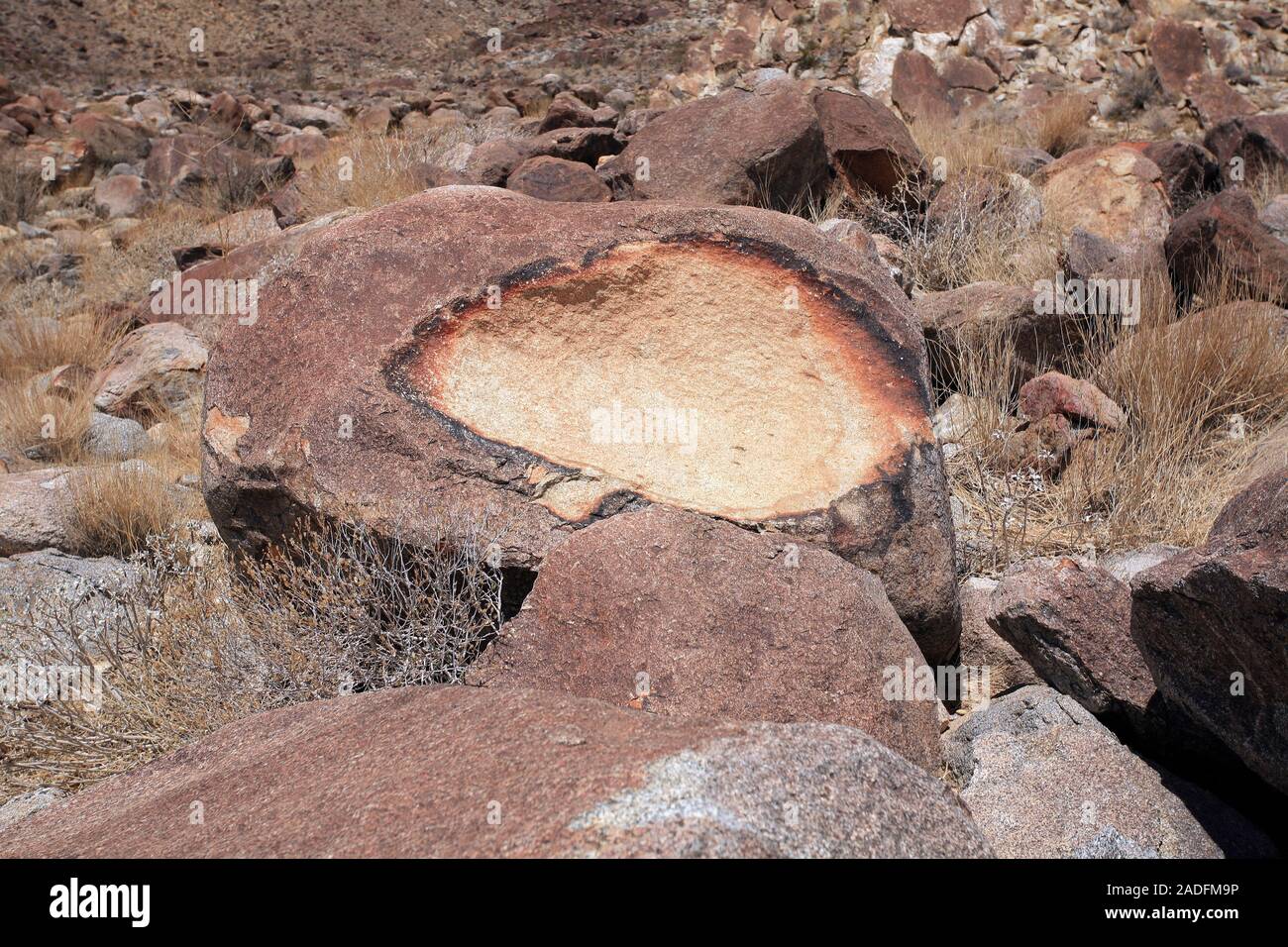Chemical weathering. Boulder showing spheroidal weathering, a type of