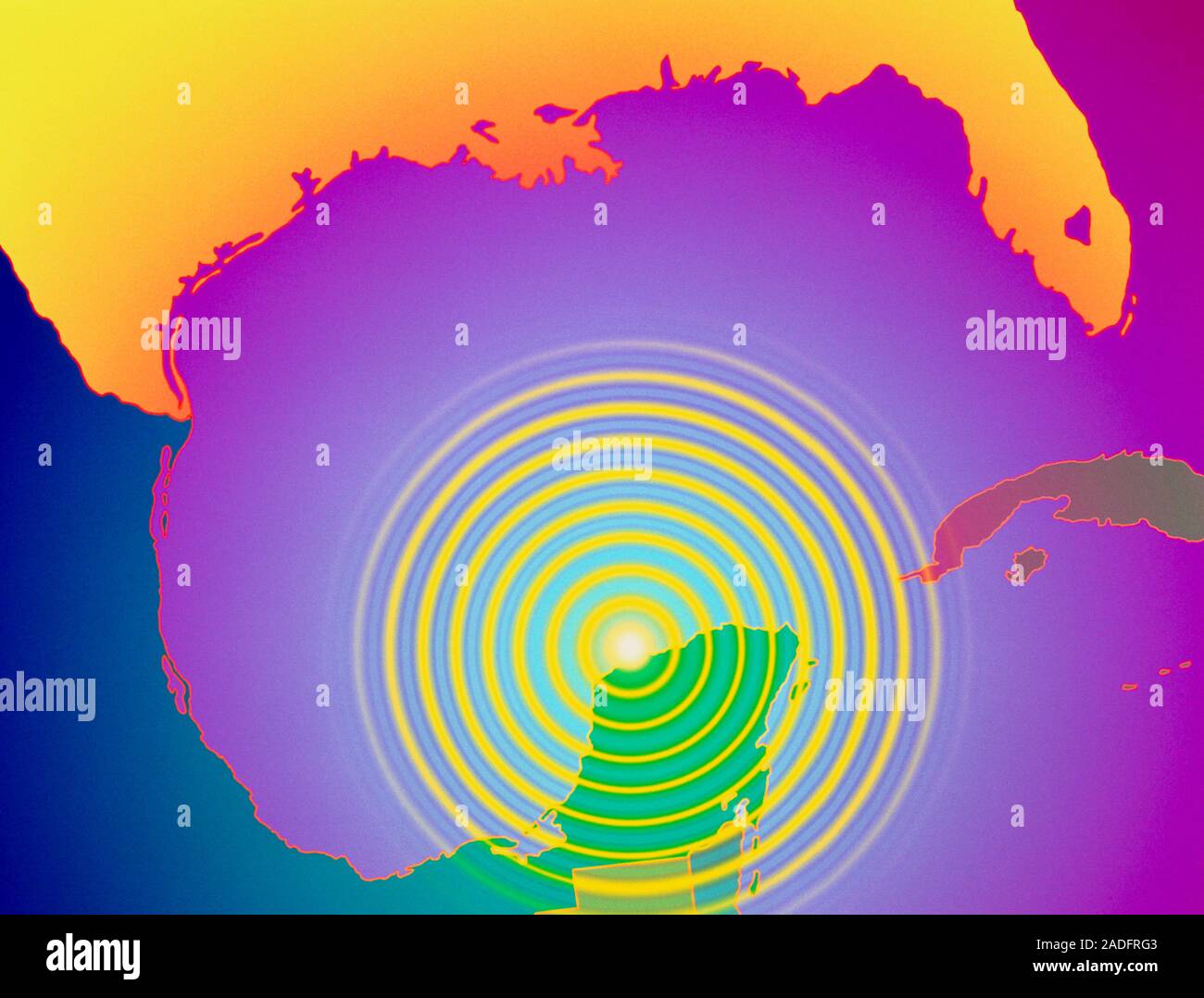 Chicxulub crater. Artwork showing the size and location of the