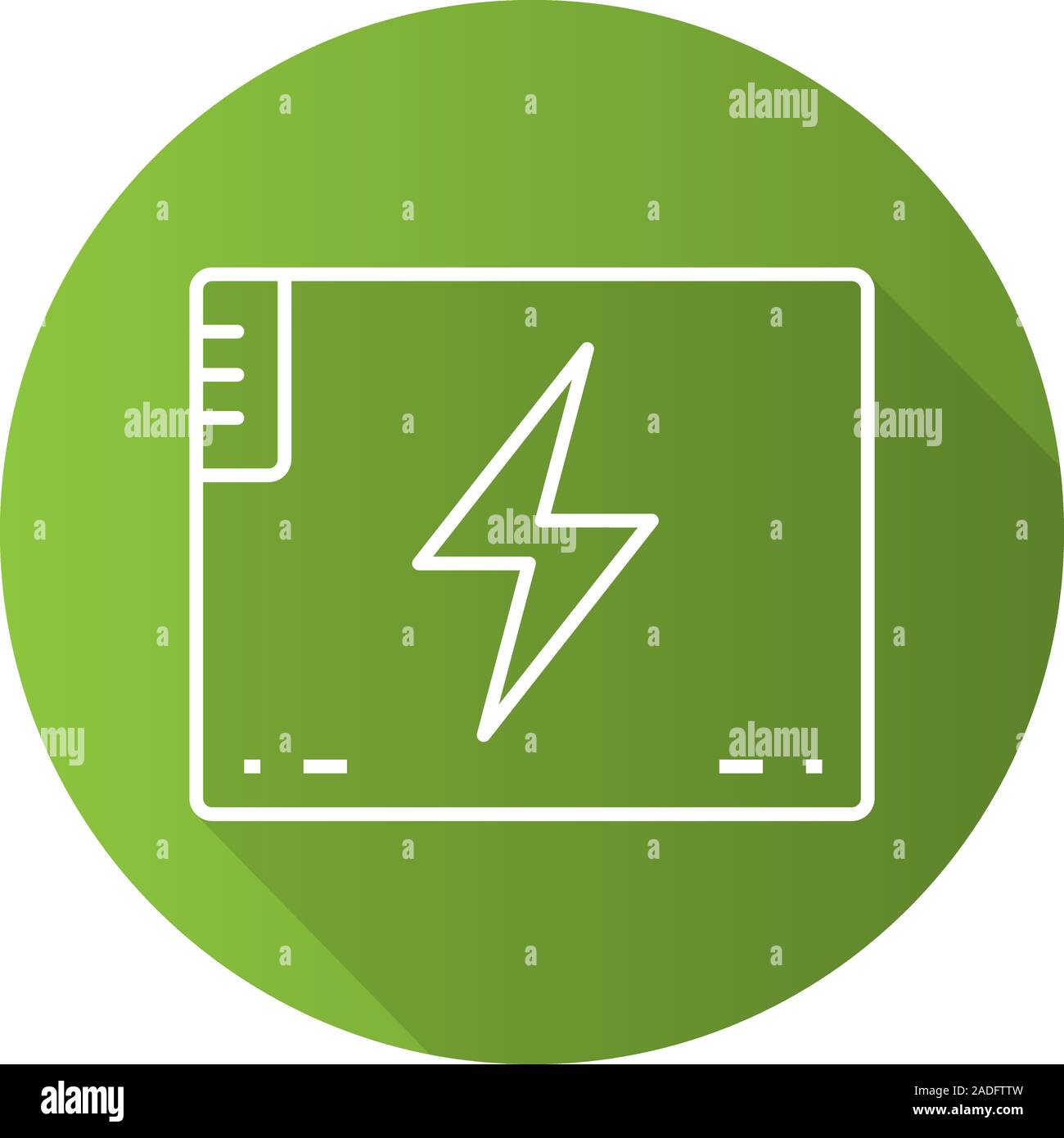 Accumulator battery. Flat linear long shadow icon. Vector line symbol Stock Vector