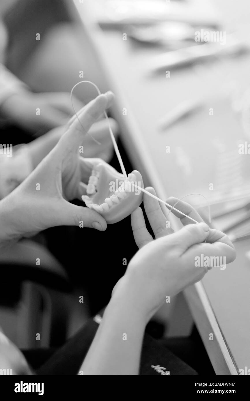 Practical lesson at the dental department for dental hygiene Stock