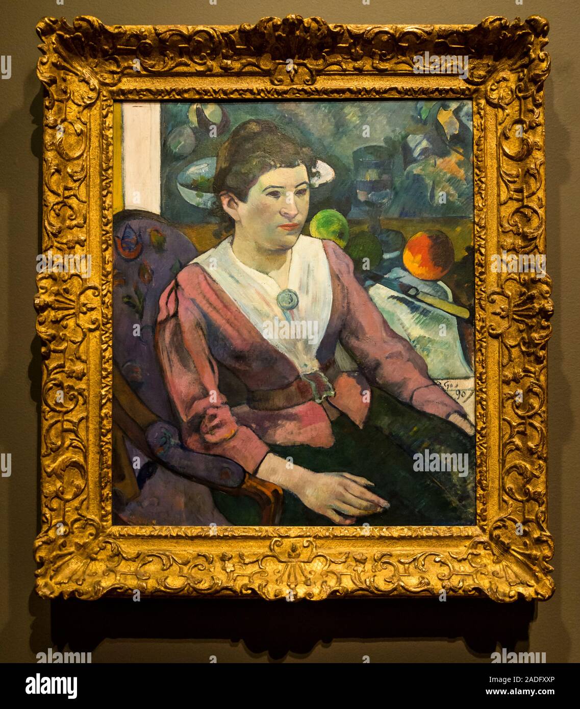 Paul Gauguin painting Woman in front of a Still Life by Cezanne 1890 Paul Gauguin painting Woman in front of a Still Life by Cezanne 1890