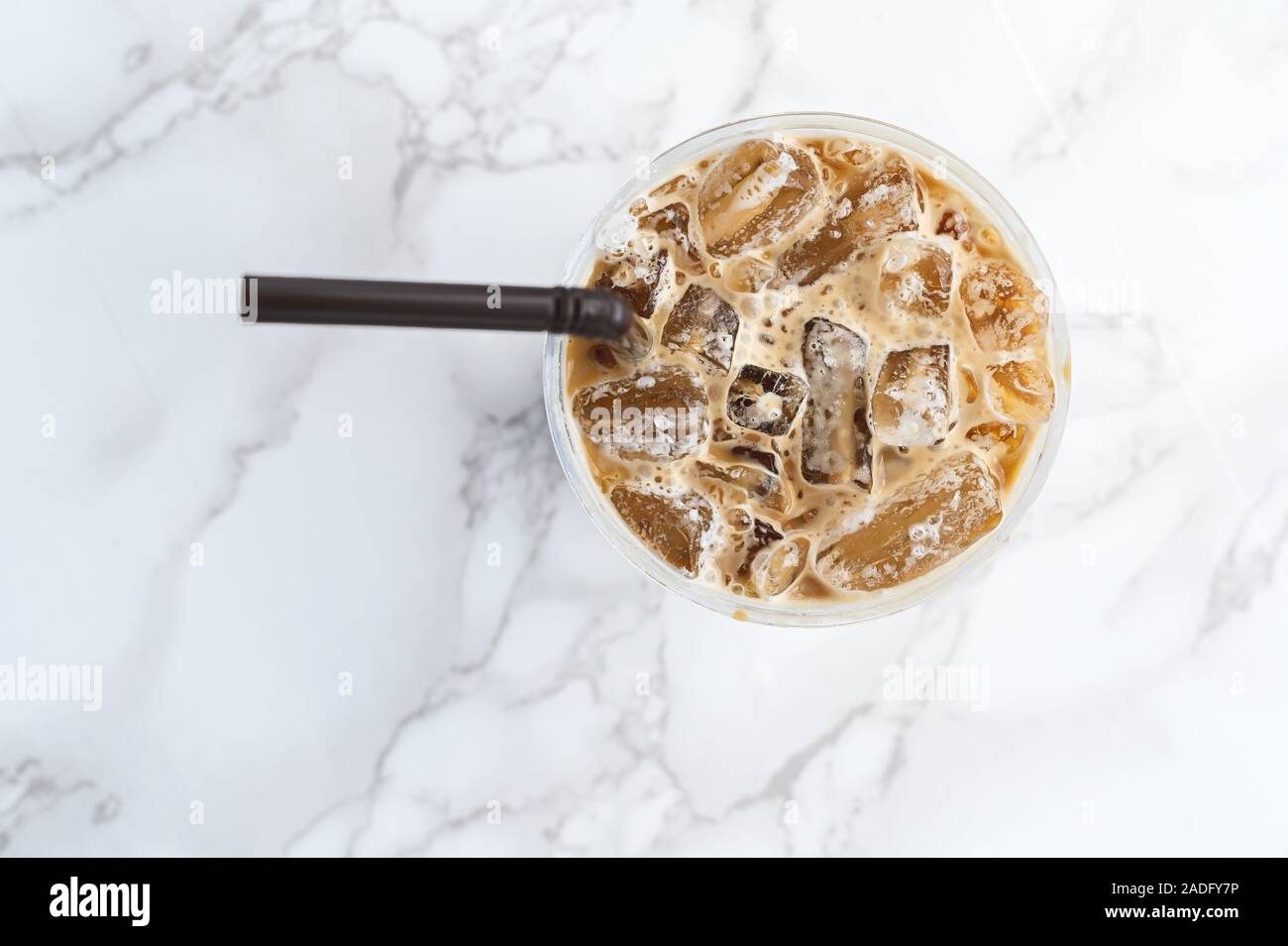 top view of Iced coffee in cup plasticclose up Stock Photo