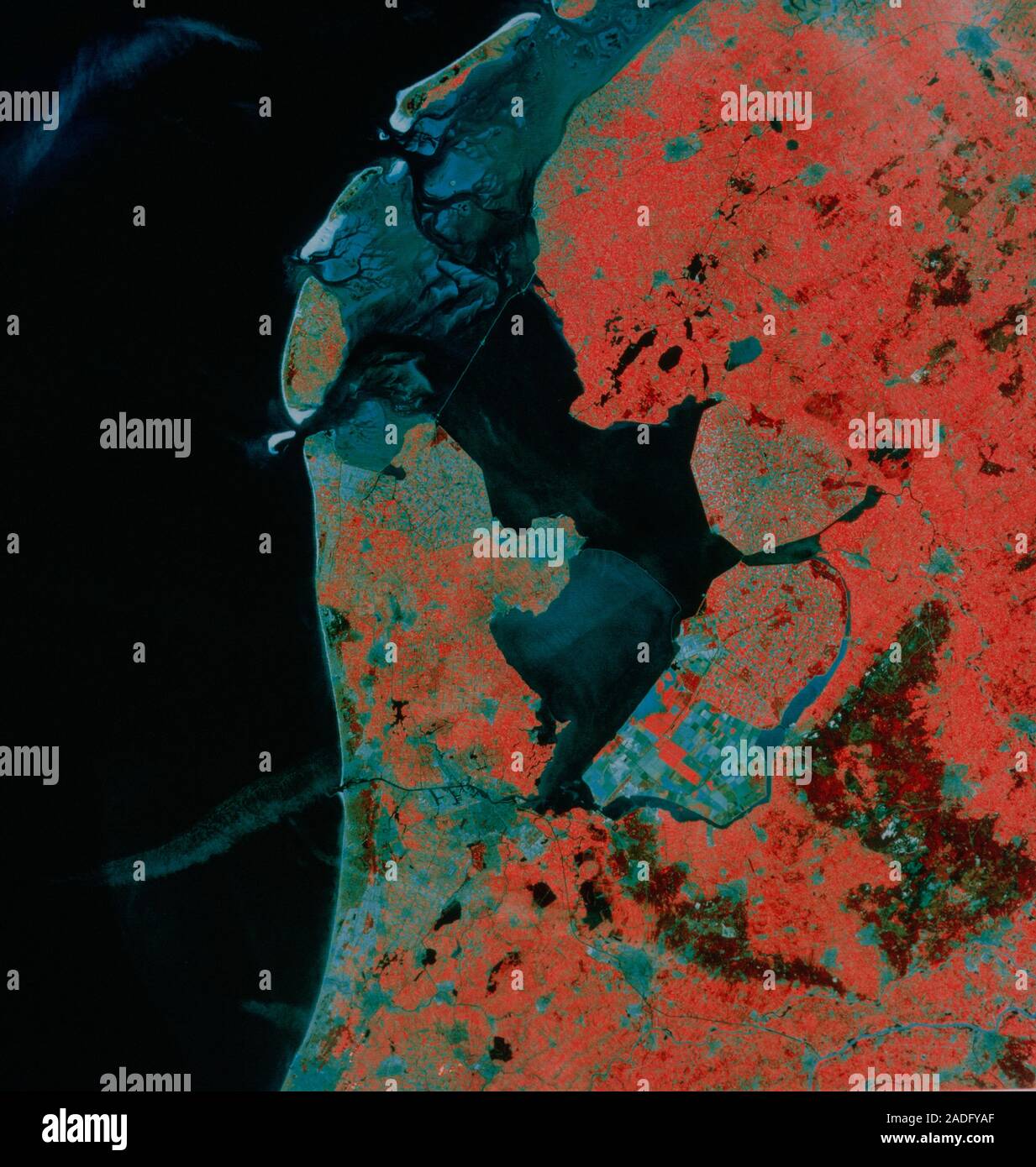 Amsterdam. Landsat satellite image of Holland, showing Amsterdam & the ...