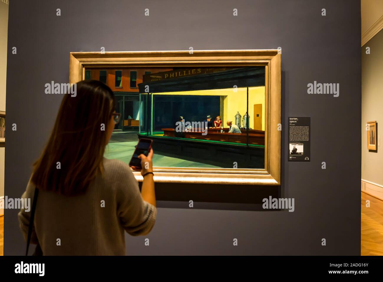 Edward Hopper painting Nighthawks, The Art Institute of Chicago, Chicago, Illinois, USA Stock Photo