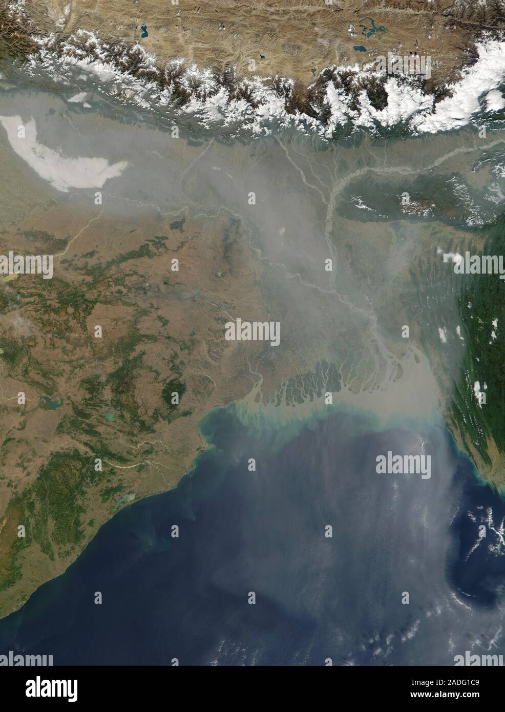 Atmospheric pollution. Satellite image of aerosol pollution (grey haze