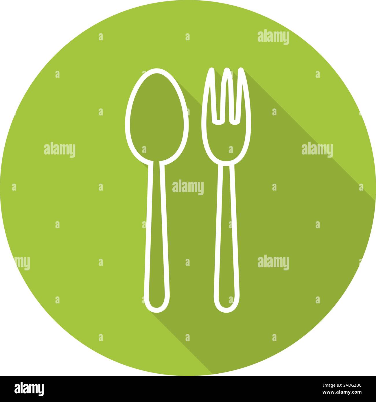 Eatery flat linear long shadow icon. Fork and spoon. Vector line symbol ...