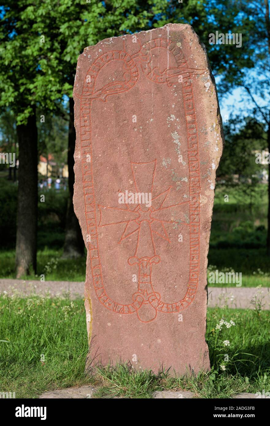 Rune stone. The runic inscriptions engraved on this stone are believed ...