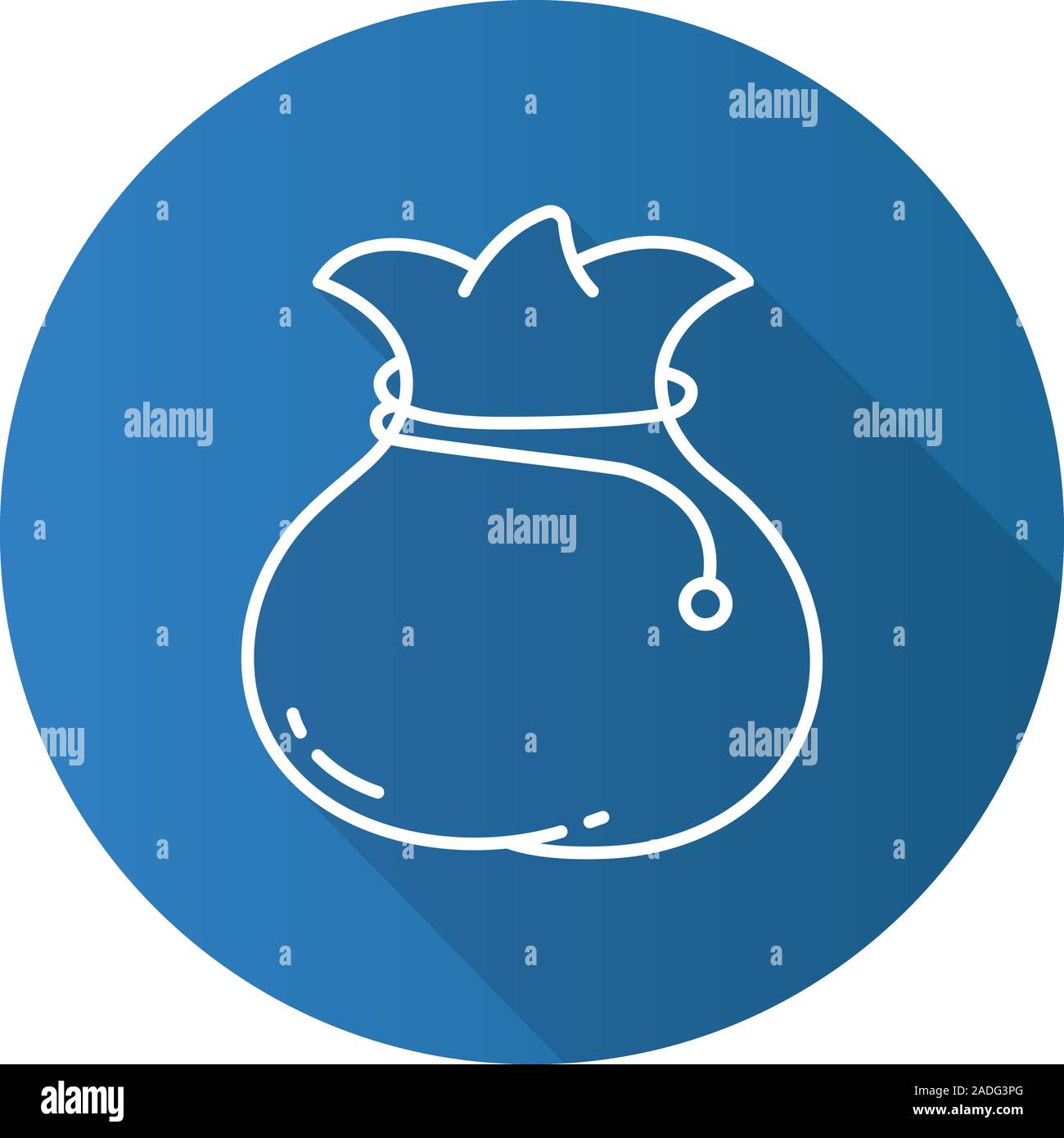 Bag flat linear long shadow icon. Sack with rope. Vector line symbol ...