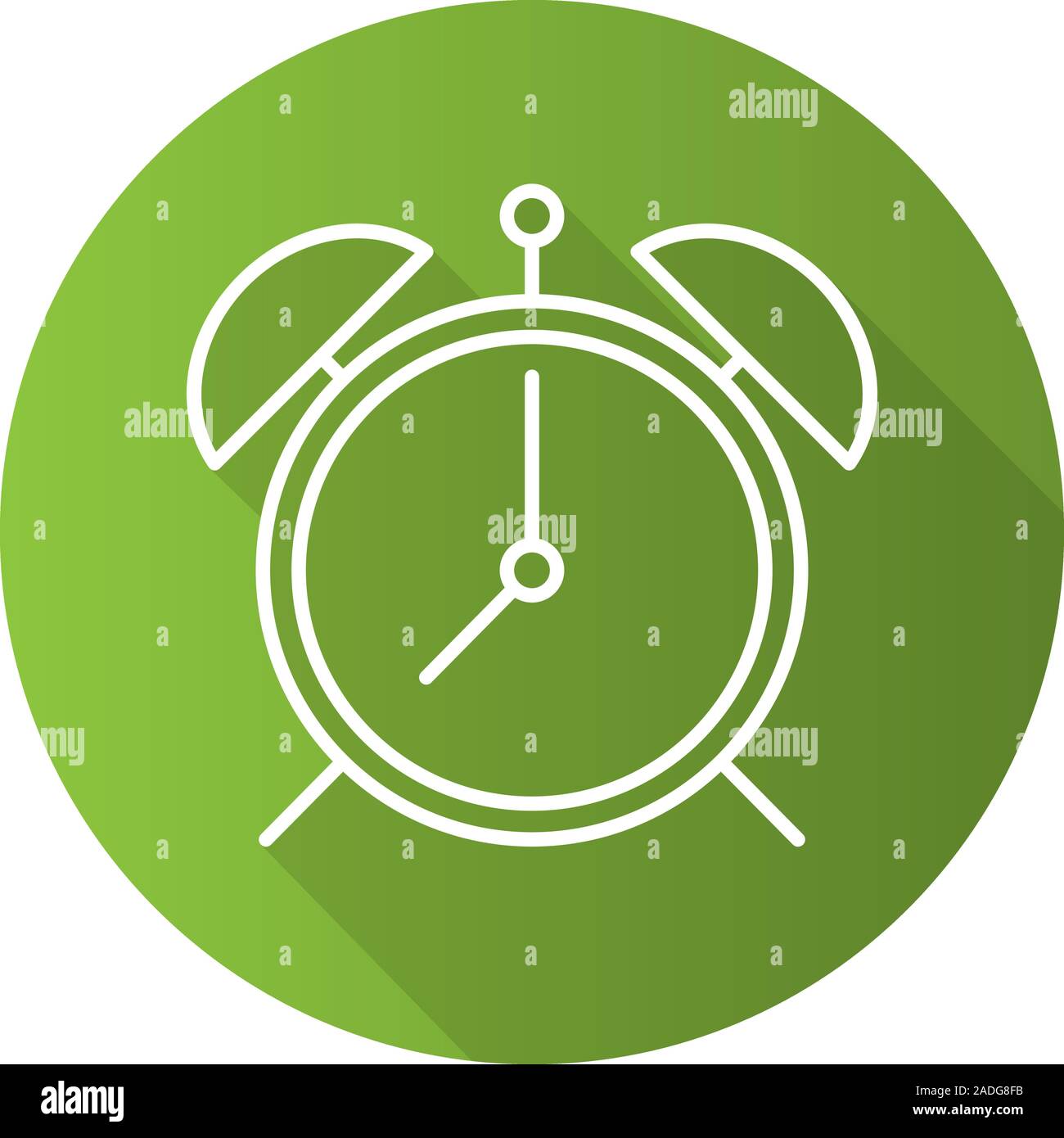 Alarm clock flat linear long shadow icon. Vector line symbol Stock Vector