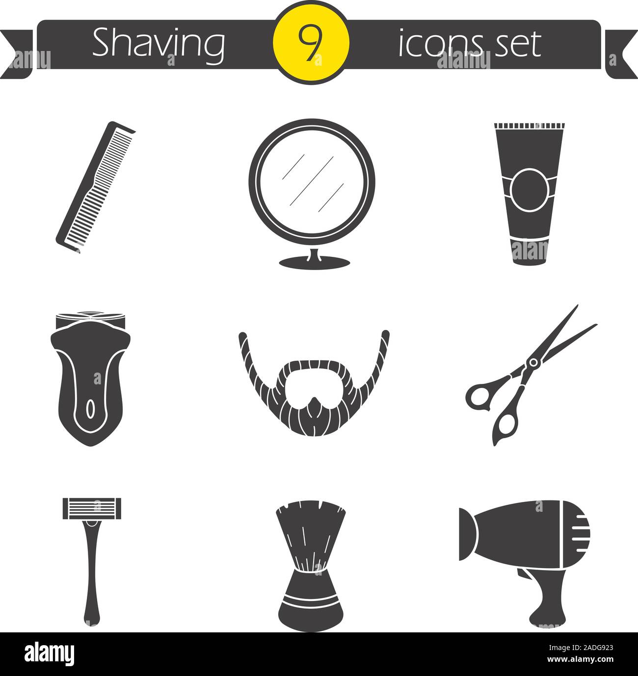 Shaving icons set. Barber shop silhouette symbols. Electric shaver