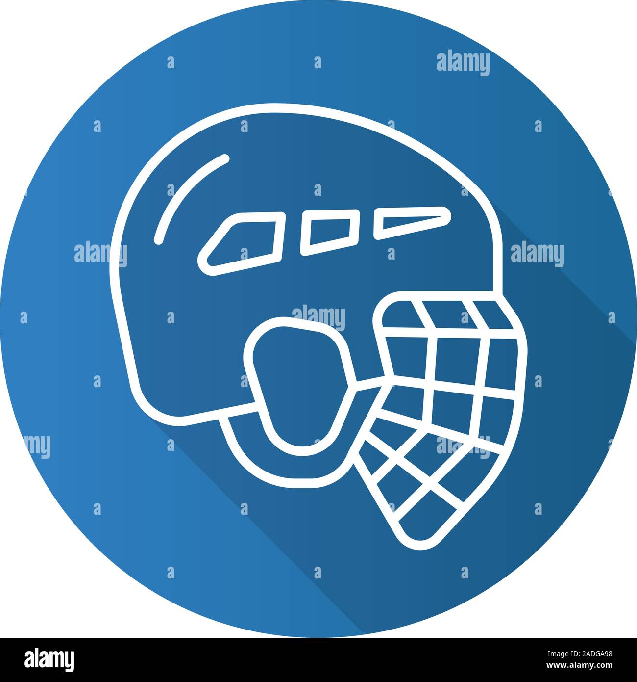 Hockey helmet flat linear long shadow icon. Vector line symbol Stock Vector