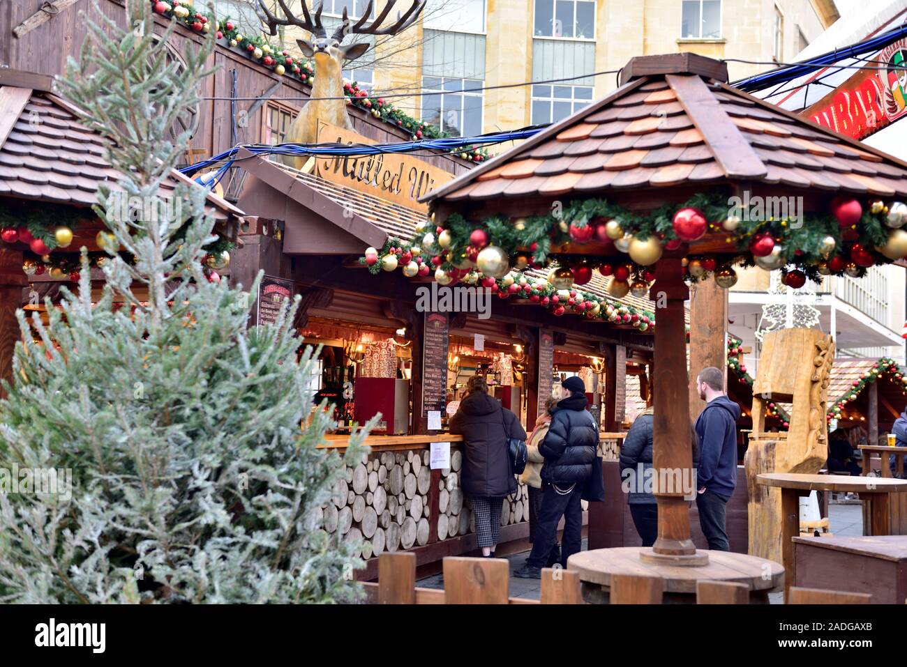 Christmas market in Broadmead with festive food outlet, Bristol, UK Stock Photo