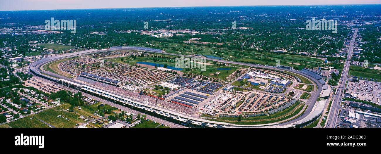 Aerial View Of A Racetrack, Indianapolis Motor Speedway, Indianapolis, Indiana, USA Stock Photo